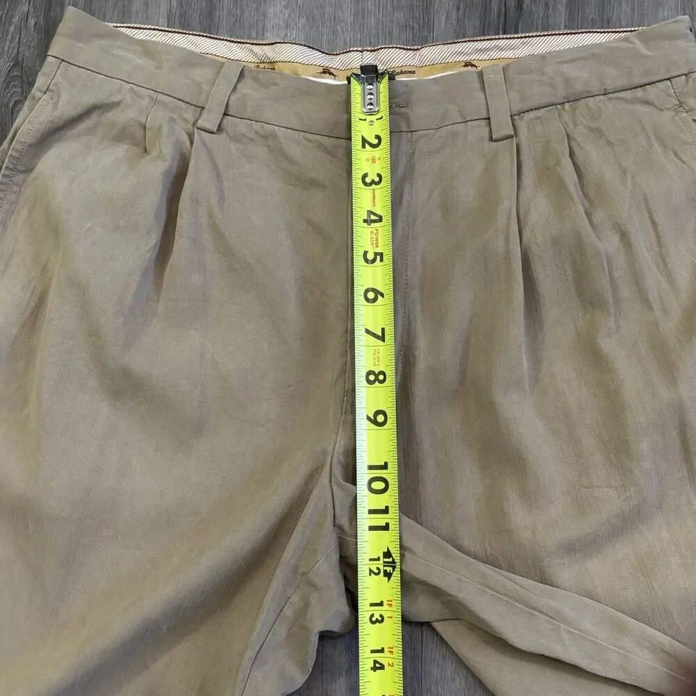 Tommy Bahama Silk Blend Pants Men's Size 34x30 Khaki Casual Beach Pleated